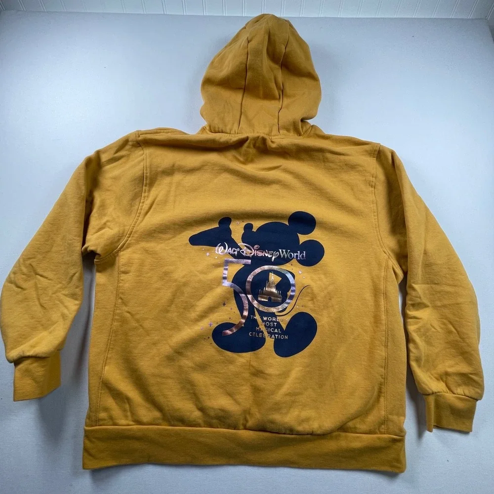 Disney World 50th Anniversary Hoodie Mens Large Mustard Yellow Mickey Mouse 50